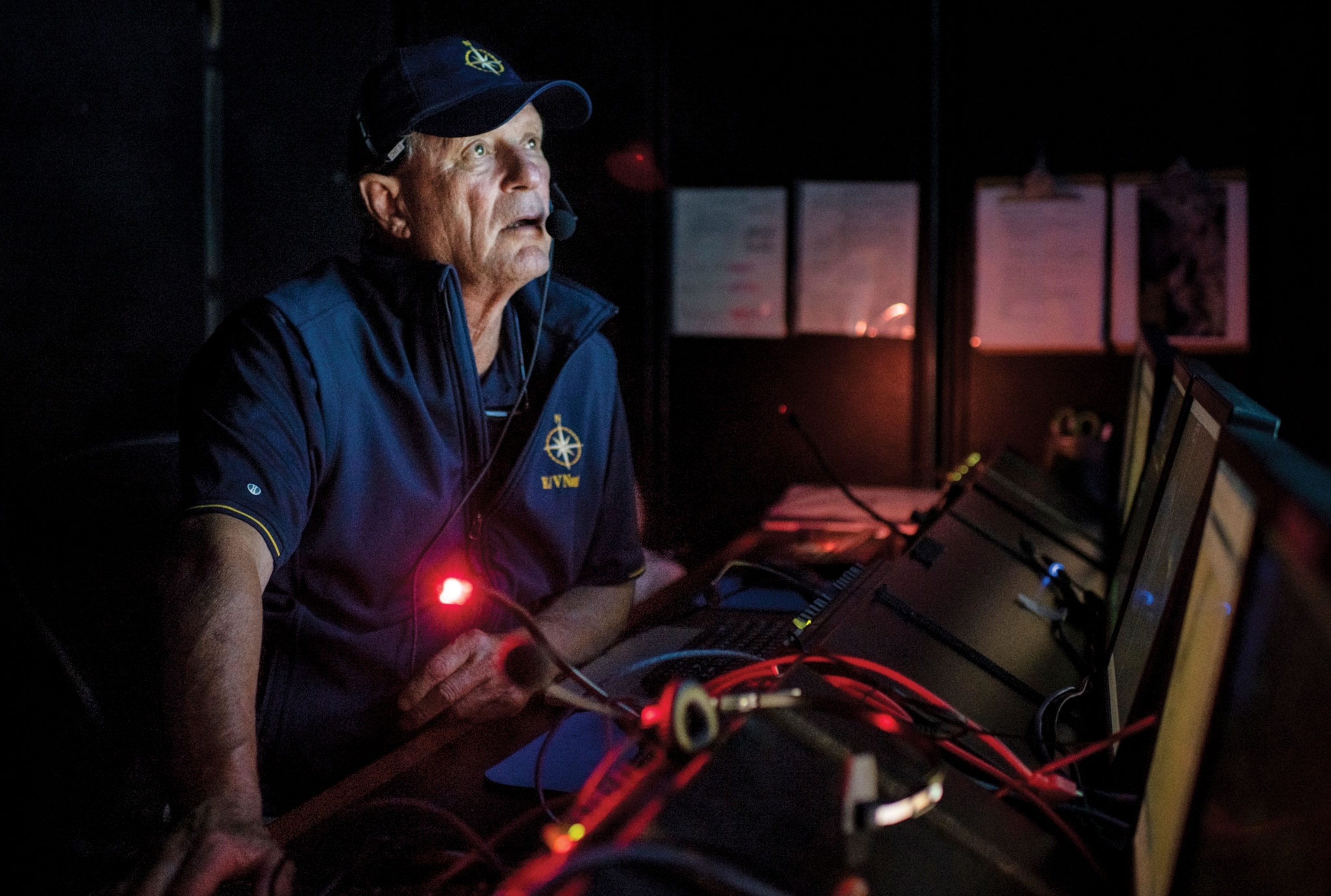 Dr. Bob Ballard in the control room of the E/V Nautilus.