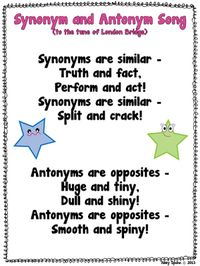 This freebie pack includes a song for teaching synonyms and antonyms, and two interactive notebook pages.