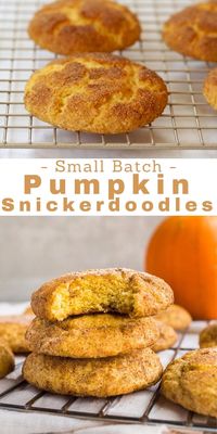 Pumpkin snickerdoodles, your new go-to cookie full of pumpkin pie spices and real pumpkin! Pumpkin snickerdoodles are the best fall cookie ever! This small batch snickerdoodle recipe makes 10 cookies and only uses 3 tablespoons of butter! Uses 2 tablespoons of leftover pumpkin, too! #fallcookies #pumpkin #pumpkincookies #pumpkindessert #leftoverpumpkin #smallbatch #cookies #cookingfortwo #dessertfortwo