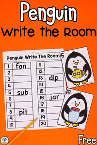 Are you looking for a learning resource that will get your kids up and moving this winter? Then, you’ll want this Penguin CVC Words Activity! It’s a fun way for your kids to practice decoding and writing CVC words as they walk around the room. This resource includes 20 penguin CVC word picture cards and write the room recording sheet. Click on the picture to get this free printable activity for your beginning readers! #cvcwords #walktheroom #penguinactivity #phonicsactivity #beginningreaders