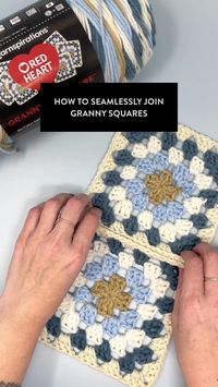 Looking for a seamless way to join your granny squares? Try this invisible join method. Similar to a mattress or ladder stitch, this join allows you to seam your squares together without adding any extra detail. #Yarnspirations #LearnToCrochet #GrannySquare #CrochetTip #HowToVideo