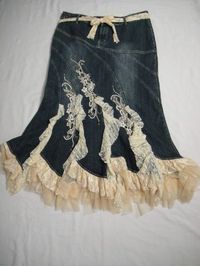 brown lace denim skirt | New West 36th Ladies XL Skirt Denim Lace Rhinestones Beading ...