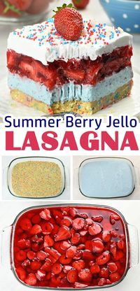 Red, white and blue colors make this Summer Berry Dessert Lasagna look fun and festive. It’s perfect for holiday celebrations like the 4th of July