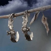 Mystical Antique Silver Bat Vampire Hoop Earrings - Length: Approximately 1 1/4" - Width: Approximately 1"