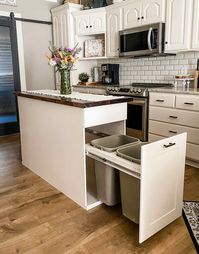 Kitchen Island and Tilt-out Trash Cabinet in White - Etsy