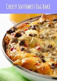 Cheesy Southwest Egg Bake is perfect for Easter brunch. Everything you love about breakfast in one delicious pan. In the oven in 20 minutes!