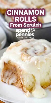 There's nothing like the smell of homemade Cinnamon Rolls wafting through the kitchen! Serve these little morsels straight from the oven with cream cheese icing for a snack or dessert everyone will love! #spendwithpennies #cinnamonrolls #cinnamonbun #recipe #dessert 