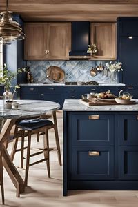 Elevate your kitchen with a navy blue island! This striking feature becomes the centerpiece of your space, offering both style and functionality. Whether in a modern or traditional kitchen, a navy island adds a pop of color that stands out. #KitchenIslands #NavyBlueIsland #InteriorTrends