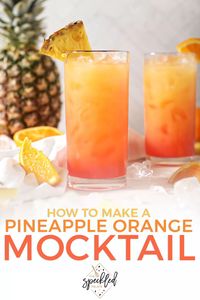 This easy mocktail is a nonalcoholic twist on a Tequila Sunrise. Made with orange and pineapple juices, the Sweet Sunrise omits tequila and adds a dash of orange bitters. This pineapple and orange drink is perfect for entertaining or sipping anytime! #EasyEntertaining #SpeckledPalate