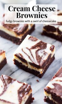 These cream cheese brownies are rich and fudgy with a swirl of cheesecake. The tanginess of the cheesecake layer balances out the extra chocolate-y brownies, making these the perfect decadent brownie recipe. #brownies #cheesecake #cheesecakebrownies #creamcheesebrownies #recipes #easy #chocolate #creamcheese