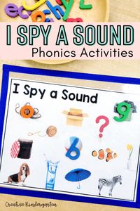 I Spy a Sound are fun and engaging phonics activities that you can use to work on letter sounds with your kindergarten students. This is a fun way to work on phonemic awareness and onset sounds. Use for whole group lessons, literacy centers, morning tubs, morning work or for guided groups.