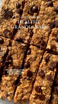 Five ingredients are all you need to make a batch of these easy Homemade Peanut Butter Granola Bars. These homemade granola bars are gluten-free, soft-baked, studded with chocolate chips, and perfect for healthy snaking. You'll never buy store-bought granola bars again!