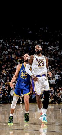 LeBron James & Steph Curry | Golden State Warriors Vs Los Angeles Lakers 2024 | NBA Wallpaper | Photo Via: NBA