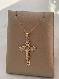 14K Solid Yellow Gold Crucifix Cross / Jesus Charm With Chain / the Perfect Baptism Confirmation and Wedding Gift for Your Beloved - Etsy