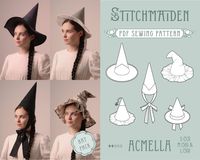 ACMELLA WITCHHAT PACK | PDF Sewing Pattern  STITCHMAIDEN | Stitching Witches Collection * This is a digital instant download PDF * language: english  This adult witch hat is the perfect handmade accessory to complete your witch costume or to add mystery and magic to your everyday outfit. The classic design of this halloween hat makes it a versatile accessory to transform any outfit into a halloween witch or sorcerer costume. As always we included many options for you to personalize your witch hat - you get to decide if you want to portray a classic witch, a girly ruffled witch, a small cottagecore fairy, a powerful magician or a manga/anime cosplay.  This hat comes in 3 sizes: S (53), M (56) & L (59) to fit different head sizes (teenagers, women and men)  5 VERSIONS MIX & MATCH VERSIONS Co