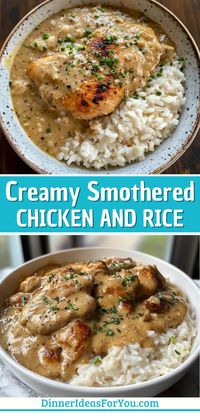 Delicious Creamy Smothered Chicken and Rice Recipe – Dinner Ideas for You | Easy Dinner Recipes, Healthy Meals, & Party Ideas