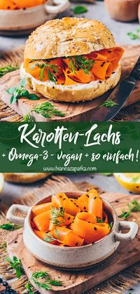 Veganer Karotten-Lachs Dieser selbstgemachte vegane Karotten-Lachs ist einfach zuzubereiten und enthält Dank dem Leinöl gesunde Omega-3-Fette, dabei ist er genauso köstlich wie echter Räucherlachs! Er ist eine tolle pflanzliche Fischalternative, die deine Familie und Freunde beim Frühstück oder Brunch am nächsten Wochenende auf jeden Fall überraschen wird!