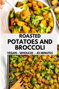 Roasted broccoli and potatoes are so easy to make and the perfect side dish. Sheet pan potatoes and broccoli are great for breakfast, brunch, lunch or dinner. This healthy recipe is gluten free, vegan, Whole30 and dairy free.