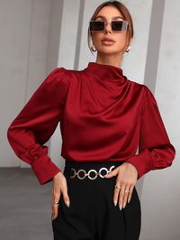 Free Returns ✓ Free Shipping On Orders $49+ ✓. Mock Neck Puff Sleeve Satin Blouse- Women Blouses at SHEIN.