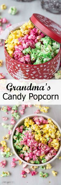 Candy Popcorn is an easy holiday treat that is perfect for gift giving! My Grandma’s recipe!