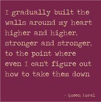 I gradually built the walls around my heart higher and higher, stronger and stronger, to the point where even I can't figure out how to take them down- Queen Loral