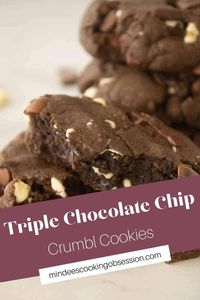 This copycat crumbl cookie recipe features 3 different types of chocolate in a dense, fudgy cookie! These chewy triple chocolate chip cookies are large bakery size cookies that'll have you hooked with the first bite!