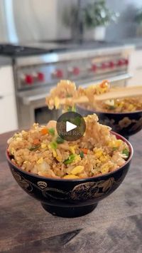 5.7K views · 5.9K reactions | Benihana fried rice✨ from @maxiskitchen 

▪️4 Eggs▪️4 tsp Avocado Oil, divided▪️1 Chicken Breast (~7 oz.), cut in 1/2” pieces▪️4 Tbsp Soy Sauce, divided▪️1 Carrot, diced small▪️1/2 Yellow Onion, diced small▪️2 Cloves Garlic, finely chopped▪️4 Tbsp Butter, divided▪️4 Cups Cooked Jasmine Rice (day old rice is best but fresh works too)▪️1 tsp Freshly Ground Black Pepper▪️1/2 tsp Kosher Salt▪️2 Tbsp Sesame Seeds▪️4 Scallions, sliced▪️

🌱Vegan Modification: Sub in mushrooms for chicken and sesame oil for butter

1️⃣ In a small bowl, whisk together the eggs with a sprinkle of salt and pepper.
2️⃣ In a wok or large nonstick skillet, heat 2 tsp of the avocado oil over medium heat. Add the eggs and cook, stirring, until scrambled (1-2 min). Remove from the wok and set