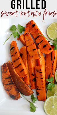 Grilled sweet potato fries is a perfect side dish recipe for any grilled entree. Sweet potatoes are seasoned with lime zest and New Mexico Chile powder and grilled crispy on the outside and tender on the inside. #grilledpotatoes #sweetpotatoes #grilledsides