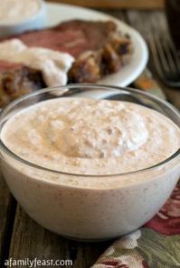 Creamy Horseradish Sauce - Creamy and zesty, this sauce is a perfect accompaniment to beef.