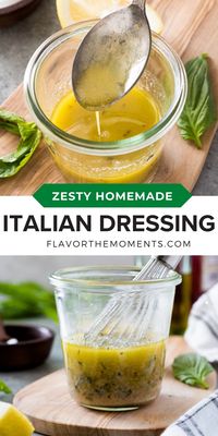 Upgrade your next salad with fresh, zesty Homemade Italian Dressing!  It includes a few simple ingredients and takes 5 minutes to make. You'll never buy store bought again! #saladdressing #easyrecipes #veganrecipes