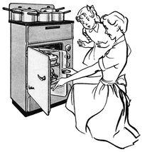 'What's cookin' Mom?' ~ 1953 Belling stove ad.