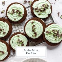 Soft and chewy, these chocolate and minty cookies don't require any chilling time and are frosting with lovely green icing and Andes mints.