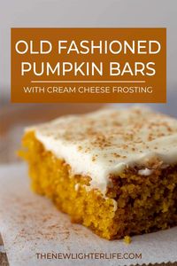 Nothing says fall like Pumpkin Bars and my pumpkin bars with cream cheese frosting recipe fits the bill. My family has been making this same recipe for over 40 years! Take my word for it, they are worth every single calorie!