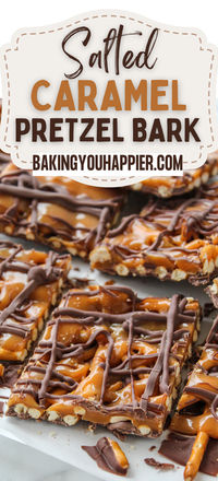 Salted Caramel Pretzel Bark, ooey-gooey sweet and salty no bake candy packed with chocolate, caramel, and pretzels in every bite!