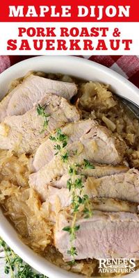 Pork and Sauerkraut by Renee's Kitchen Adventures - recipe for roasted pork loin and sauerkraut made with a Maple Dijon glaze. Delicious any time of the year, but perfect for ringing in the new year to bring good luck and fortune. #Ohpork #Ohiopork #pork #porkroast #porkandsauerkraut #roast