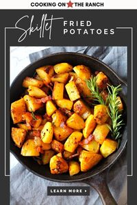 Easy one pan cast iron skillet roasted potatoes. A cast iron skillet works beautifully for searing and crisping potatoes in the oven. These pan roasted potatoes are crispy on the outside, soft and tender on the inside, and beautifully savory with rosemary and Worcestershire sauce.