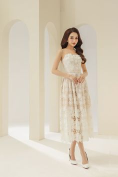 Unleash your inner elegance with our dress. Designed with delicatelace and a flattering A-line silhouette, this dress will elevate any occasion with grace and sophistication. Let the intricate details and timeless style make a statement for you. Feminine Lace V-neck Midi Dress, Luxury A-line Midi Dress With Lace Trim, Chic Cream Midi-length Lace Dress, Beige A-line Midi Dress With Lace Trim, V-neck Midi Dress With Lace Trim For Beach, Types Of Lace, Mesh Laundry Bags, Lace Midi, Lace Midi Dress