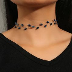 This Unique Piece Is A Wonderful Addition To Your Wardrobe And Your Style; Sure To Get Lots Of Compliments! Gsun0n50200j2nl Trendy Silver Beaded Choker, Blue Beaded Chain Necklace For Party, Adjustable Blue Beaded Necklaces For Party, Blue Choker For Party, Trendy Blue Beaded Choker, Elegant Blue Beaded Choker, Blue Metal Choker Necklace, Blue Beaded Choker For Party, Blue Choker Jewelry For Party