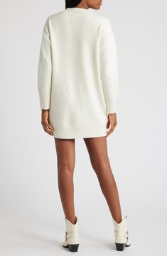 Add something simple yet chic to your cold-weather wardrobe with this wool-kissed sweater-dress knit with cozy ribbed trim and a leggy mini length. 33" length Crewneck Long sleeves Ribbed cuffs and hem 55% polyester, 20% acrylic, 13% nylon, 8% wool, 4% elastane Dry clean Imported Mini Sweater, Knit Dresses, Dress Knit, Sweater Dresses, Mini Sweater Dress, Fabric Gift Bags, Long Sleeve Mini, Nordstrom Store, Fabric Gifts