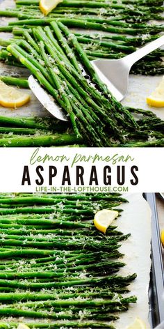 lemon parmesan asparagus on a baking sheet