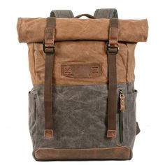 Handcrafted with premium waxed canvas and authentic crazy horse leather, this daypack is built to withstand daily wear while adding a touch of sophistication to your style. Weather-resistant and rugged, it's ideal for work, travel, or everyday use. Experience Vintage Elegance Spacious Main Compartment: Includes a padded laptop sleeve, zippered pocket, and slip pockets for all your essentials. Versatile Roll Top: Offers quick access and extra storage when needed. Convenient Pockets: Front zipped Mens Tops Fashion, Rolltop Backpack, Trendy Backpacks, Oxford Boots, Top Backpacks, Lightweight Backpack, Leather Roll, Backpack Travel Bag, Canvas Backpack