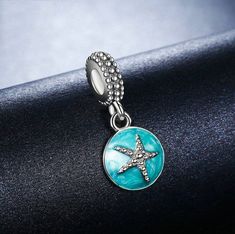 925 Sterling Silver Starfish & Sea Blue Enamel Charm fit Pandora Bracelet Charm First Anniversary Gi Ocean-inspired Starfish Charms Jewelry, Turquoise Jewelry With Starfish Charm As Gift, Turquoise Jewelry With Starfish Charm For Gift, Ocean-inspired Blue Jewelry With Star Charm, Ocean-inspired Round Jewelry With Starfish Charm, Blue Star Charm Round Pendant Jewelry, Blue Jewelry With Star Charm For Jewelry Making, Blue Round Pendant Jewelry With Star Charm, Blue Round Star Charm Jewelry