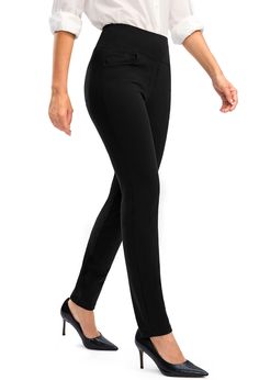 PRICES MAY VARY. 87% Polyamide, 13% Elastane Pull On closure 4 Inseam Lengths: These womens dress pants feature with 4 inseam lengths: 25"/27"/29"/31". For reference: PETITE-25" inseam fits women 5'1"-5'3"/ REGULAR-27" inseam fits women 5'4"-5'7"/ TALL-29" inseam fits women 5'8"-5'10"/ EXTRA TALL-31" inseam fits women 6'and above. To help you choose the length that best suits you, please check the picture of measuring the inseam in product description. Comfy Work Pants: Perfect amount of stretch Elegant Stretch Dress Pants Straight Fit, Elegant Stretch Straight Dress Pants, Elegant Straight Stretch Dress Pants, Straight Stretch Dress Pants For Formal Occasions, Solid Straight Stretch Bottoms, Solid Color Straight Stretch Bottoms, Non-stretch Full-length Work Pants, Straight Leg Workwear Leggings, Stretch Full-length Pants For Business Casual