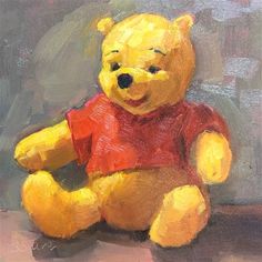 a painting of a yellow teddy bear with a red shirt