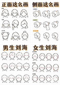 an anime character's head with various expressions and words in english, chinese and japanese