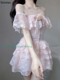 Trendy Fashion Sweet Pink Princess Dress Women Kawaii Lace Ruffles Flying Sleeve Flower Dress, Women's Dresses Princesscore Cottagecore, Fairy Princess Dress, Pastel Floral Dress, Aesthetic Soft Girl, Soft Girl Style, Pink Princess Dress, Sundress Outfit, Coquette Outfit, Pastel Dress