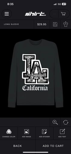 Long sleeve crew neck California Los Angeles cotton shirt Winter T-shirt With Ribbed Cuffs And Crew Neck, Trendy Cotton Crew T-shirt, Graphic Print Crew Neck Tee, Casual Long Sleeve T-shirt For Winter, Urban Cotton T-shirt For Fall, Trendy Winter T-shirt With Logo Print, Winter Cotton Crew T-shirt, Urban T-shirt With Screen Print For Fall, Casual Long Sleeve Graphic T-shirt