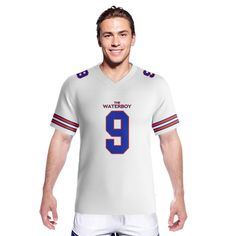 Get ready to stand out with the Retro Men's #9 American Football Jersey, inspired by classic sports films. Featuring a bold black, white, and orange design, this jersey is crafted from comfortable, breathable polyester, ensuring you stay cool during intense practices or casual wear. The V-neck, short sleeve style gives it an authentic, athletic look, perfect for both football practice and everyday use. Whether you're a player or a fan, this versatile jersey is designed for comfort and performance. Its durable fabric makes it ideal for active wear, while the retro movie-inspired design adds a touch of nostalgia. A great gift for football enthusiasts, this jersey allows you to showcase your love for the game in style, whether on the field or off. Sporty V-neck Jersey For Sports, Breathable Collegiate Tops For College, Sportswear Jersey For Sports Season, Varsity Moisture-wicking Top For Football Season, V-neck Sporty Jersey For Sports Events, Football Season Short Sleeve Sport Jersey, Football Season Short Sleeve Sportswear Jersey, Sportswear Football Season Short Sleeve Jersey, Short Sleeve Football Season Sportswear Jersey