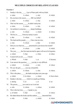 the worksheet for multiple choice of negative clause