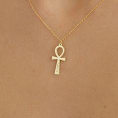 Personalized Ankh Pendant Necklace. Christmas Gift, 8k Solid Gold, 14k Solid Gold, 18k Solid Gold Ankh Necklace, Ankh Pendant, Gifts for Her, Ancient Necklace, Egyptian Necklace, Antique Necklace, Ankh Jewelry, Gift for Friend, Name Necklace The ancient Egyptian symbol Ankh, also known as the "Key of the Nile," the "Cross of Life," literally means life. Symbolically, on the other hand, it symbolizes the unity of men and women. It represents the sun, rebirth, and intuitive powers. At the same tim Symbolic Engraved Brass Jewelry, Silver Ankh Necklace In Brass, Symbolic Brass Jewelry For Anniversary, Symbolic Etched Jewelry For Ceremonial Occasions, Symbolic Ceremonial Etched Jewelry, Traditional Yellow Gold Personalized Jewelry, Ceremonial Symbolic Etched Jewelry, Spiritual Wedding Jewelry With Charms, Traditional Personalized Yellow Gold Jewelry